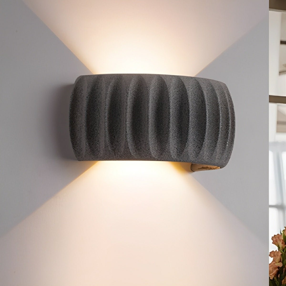 Modern Waterproof Arc Concrete Carve Up and Down LED Outdoor Wall Lights