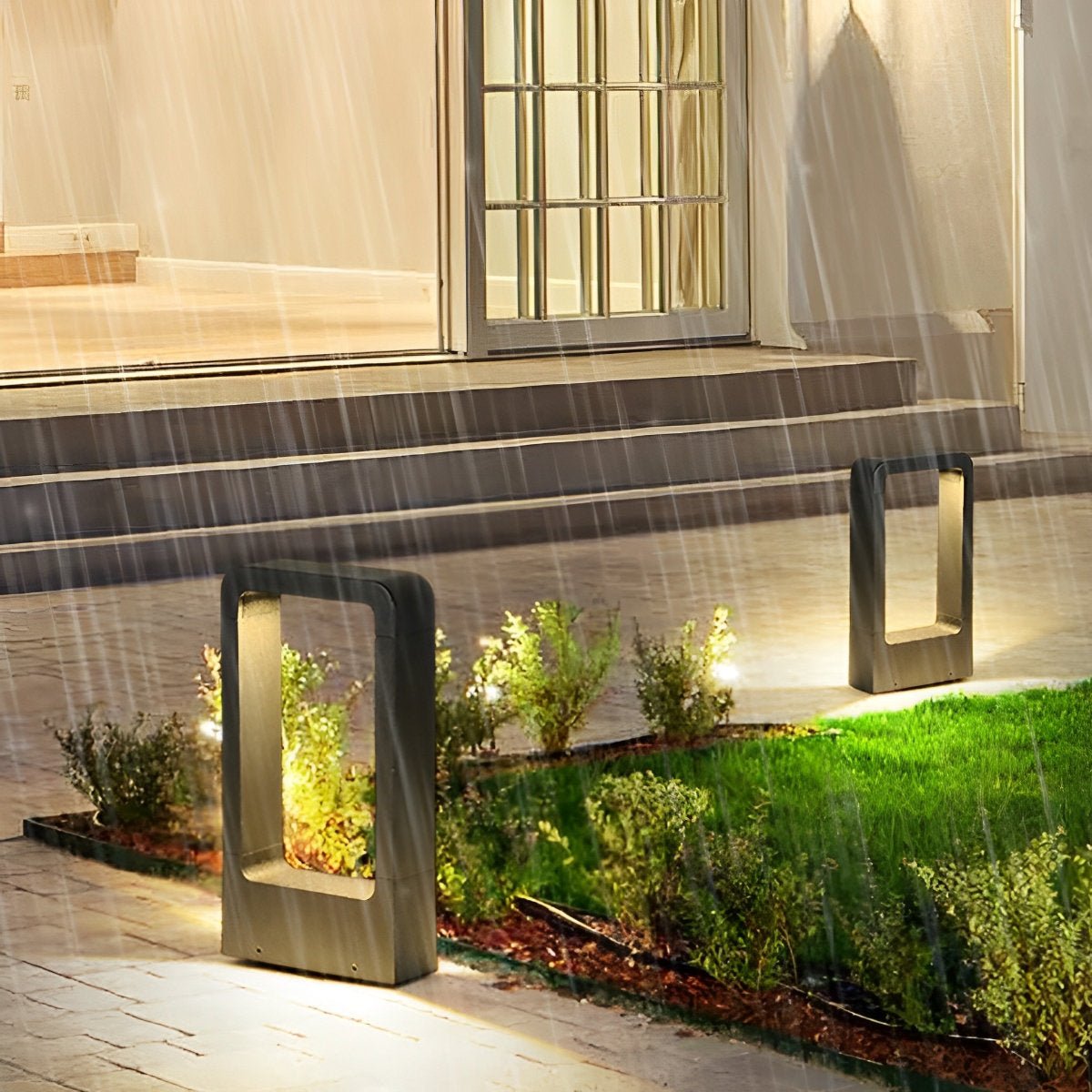 Modern Rectangular Frame Waterproof Led Black Bollard Parth Light