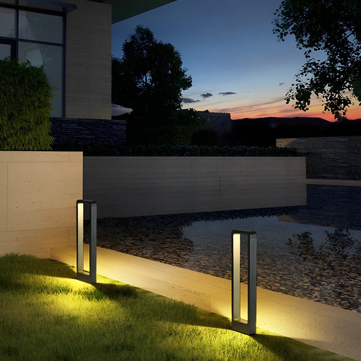 Modern Rectangular Frame Waterproof Led Black Bollard Parth Light